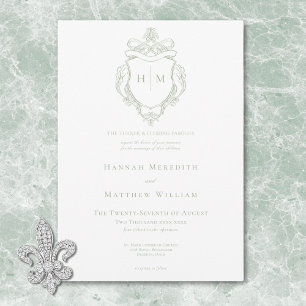 Invitación Elegante Chinoisería Verde Pájaro y Escudo de Arma