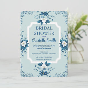 Invitación Elegante Chinoiserie azul Floral novia ducha