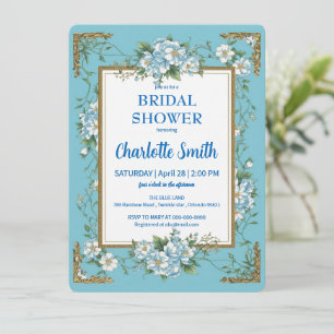 Invitación Elegante Chinoiserie azul Floral novia ducha