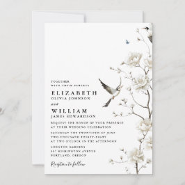 Invitación Elegante Chinoiserie blanca Floral Garden Wedding