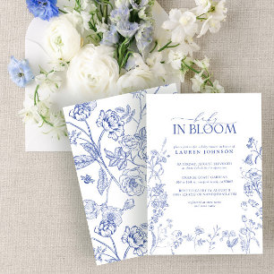 Invitación Elegante Chinoiserie Blue Floral Baby In Bloom
