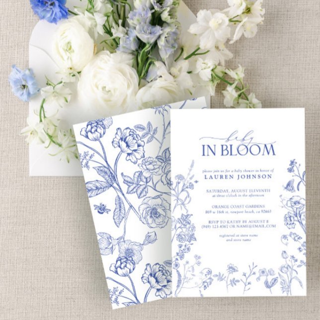 Invitación Elegante Chinoiserie Blue Floral Baby In Bloom (Subido por el creador)