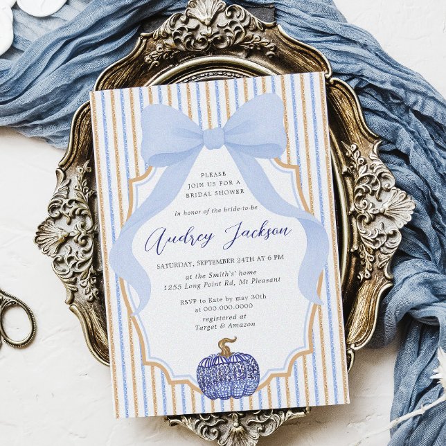 Invitación Elegante Chinoiserie Calabaza Azul Bow Bridal Show (Subido por el creador)