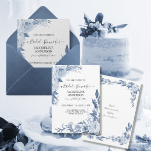 Invitación Elegante Chinoiserie Floral Blue Bridal Shower