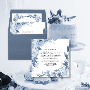 Invitación Elegante Chinoiserie Floral Blue Bridal Shower