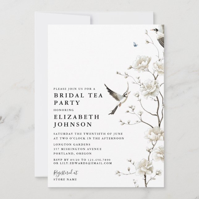 Invitación Elegante Chinoiserie Floral Bridal Shower Tea Fies (Anverso)