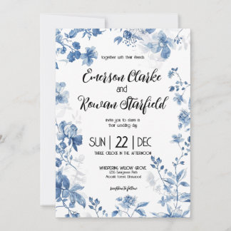 Invitación Elegante Chinoiserie French Blue Toile Floral