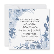 Elegante Chinoiserie Peony Floral Blue Boda