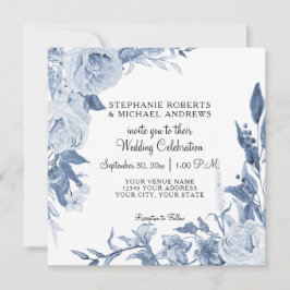 Invitación Elegante Chinoiserie Peony Floral Blue Boda