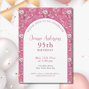 Invitación Elegante Chinoiserie rosa 95ª fiesta de cumpleaños