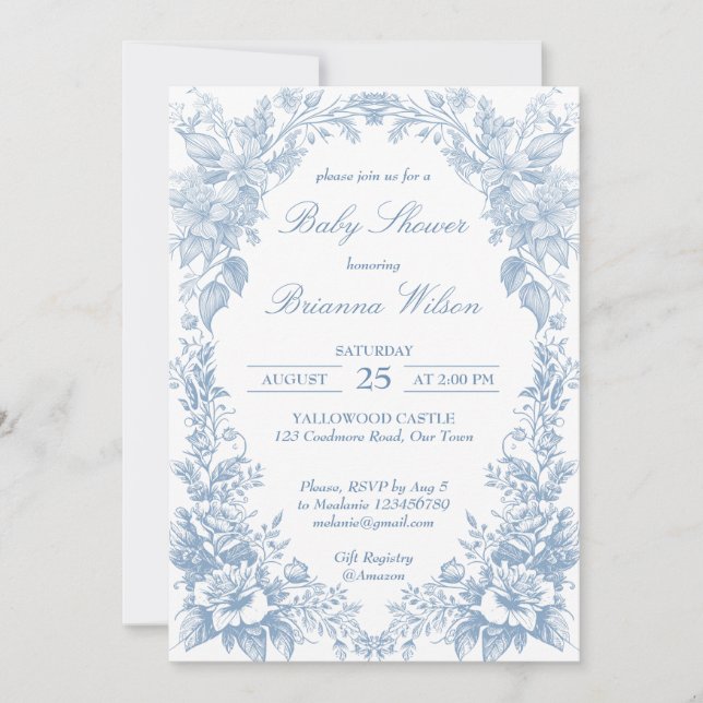 Invitación Elegante chinoiserie toile francés ducha de bebé a (Anverso)