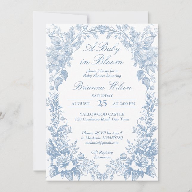 Invitación Elegante chinoiserie toile francés ducha de bebé a (Anverso)
