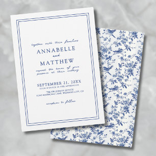 Invitación Elegante Chinoserie Azul Pájaro Floral Boda