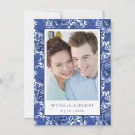 Invitación Elegante Chintz floral azul y blanco