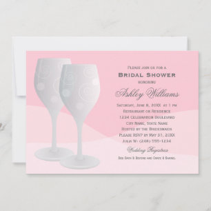 Invitación Elegante Chispas De Vino Rosado Glasses Ducha Brid