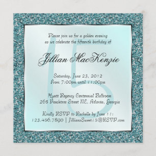 Invitación Elegante Chispeante Verde azulado Sweet 15 Purpuri