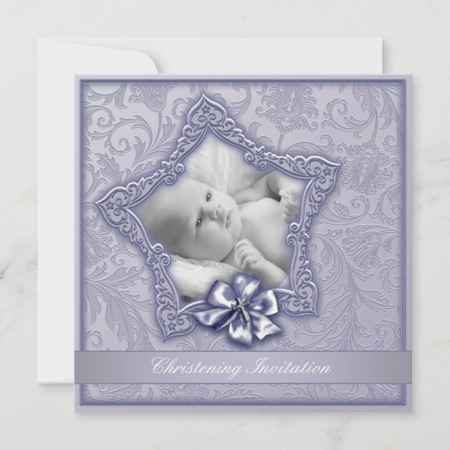 Invitación Elegante Christening Purple Lavender (Anverso)