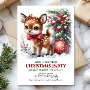Invitación Elegante ciervo acuarela bosque nevado Navidad