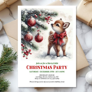 Invitación Elegante ciervo bebé acuarela bosque nevado Navida