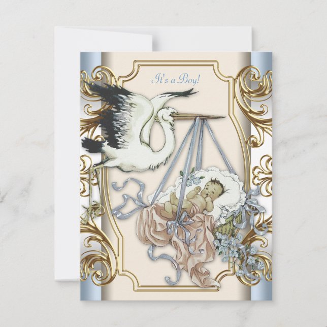 Invitación Elegante cigüeña vintage baby shower (Anverso)