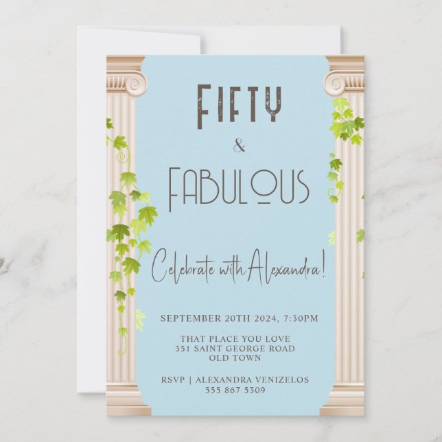 Invitación Elegante Cincuenta Fabuloso Tema Griego Cumpleaños (Anverso)