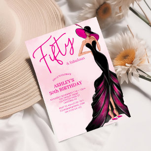 Invitación Elegante Cincuenta Fabuloso Vestido Rosa 50 cumple