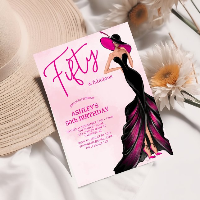 Invitación Elegante Cincuenta Fabuloso Vestido Rosa 50 cumple (Subido por el creador)