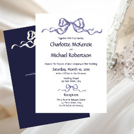 Invitación Elegante Cinta Azul Marino y Blanco Boda Romántica