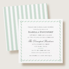 Invitación Elegante Cinta Baby Shower Stripes Green Square