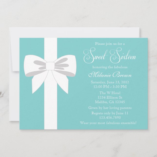 Invitación Elegante cinta blanca azul Verde azulada dulce die (Anverso)