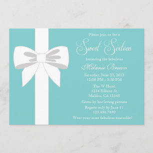 Invitación Elegante cinta blanca azul Verde azulada dulce die
