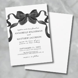 Invitación Elegante Cinta Bow Negro Y Boda Blanco