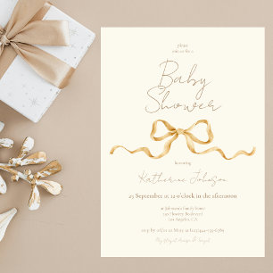 Invitación Elegante cinta de oro beige neutral Baby Shower