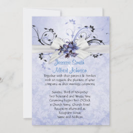 Invitación Elegante Cinta Floral Azul Damask Invite