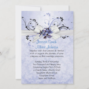 Invitación Elegante Cinta Floral Azul Damask Invite