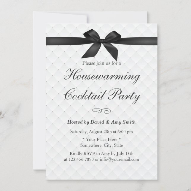 Invitación Elegante Cinta negra Fiesta de cócteles para el ho (Anverso)