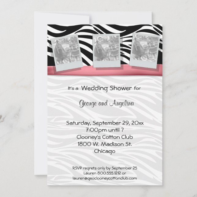 Invitación Elegante cinta rosa y rayas de cebra foto (Anverso)