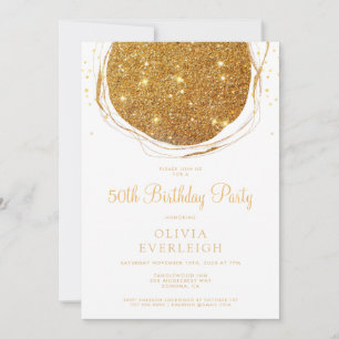 Invitación Elegante Círculo Purpurina de Oro 50. Fiesta de cu