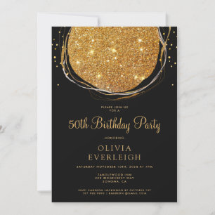 Invitación Elegante Círculo Purpurina de Oro 50. Fiesta de cu