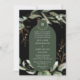 Invitación Elegante Círculos de Oro Eucalyptus Boho Moss Verd
