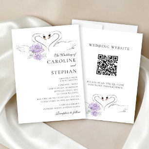 Invitación Elegante Cisne Acuarela Floral Sitio Web de Boda Q