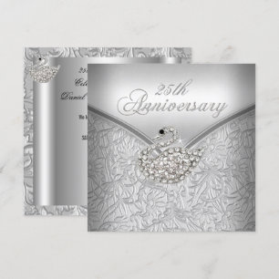 Invitación Elegante Cisne Blanco Damasco Plateado 25 Aniversa