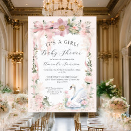 Invitación Elegante cisne floral Rubor Cinta rosa Baby Shower