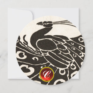 INVITACIÓN ELEGANTE CISNE NEGROPAVO REAL BLANCO,MONOGRAMA DE 