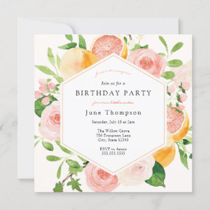 Invitación Elegante Citrus Floral Cumpleaños