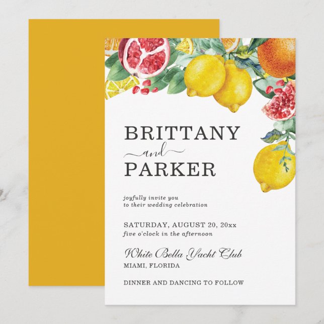 Invitación Elegante Citrus Watercolor Boda Botánico (Anverso / Reverso)