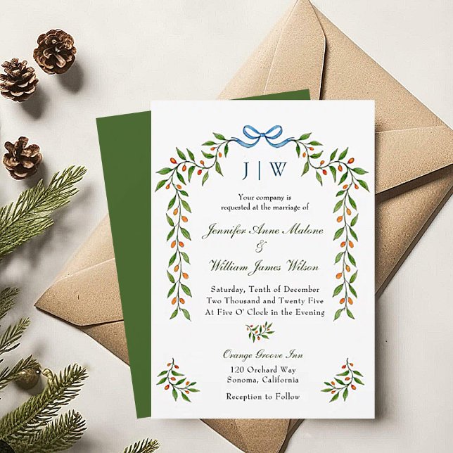 Invitación Elegante Citrus y verde Boda Monogramado (Subido por el creador)