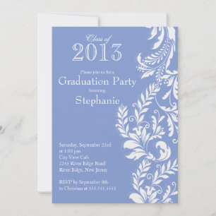 Invitación Elegante Clase Blanca Azul del Partido de Graduaci
