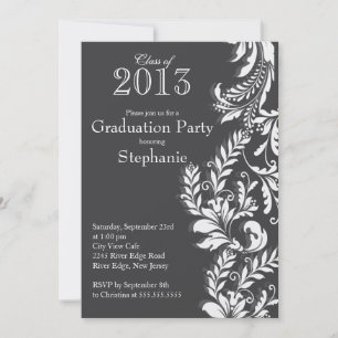 Invitación Elegante Clase Blanca Gris del Partido de Graduaci