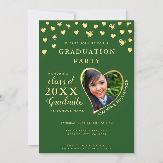 Invitación Elegante Clase de Graduación Verde y Oro 2025 (Anverso)